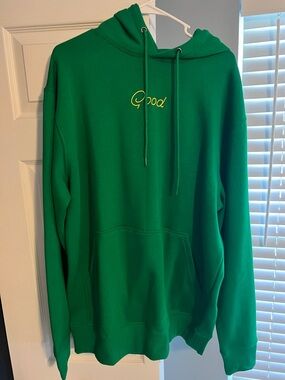 Men's Green Crewneck Sweatshirt with Yellow 'Good' Script